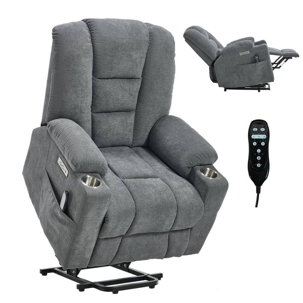 Alt View 4. Kadyn - Power Lift Recliner Chair, Massage & Heat, Dual USB Ports, Cup Holders, 155° Recline, Gray - Gray.