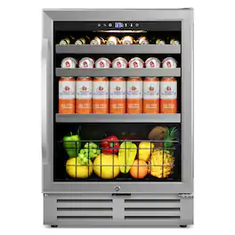 HOOURE - 24 in. Single Zone Built-In 20-Bottle and 88-Can Beverage and Wine Cooler Fridge - Stainless Steel