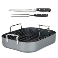 Viking Hard Anodized Roasting Pan with Rack and Bonus Carving Set - Black - Angle_Zoom