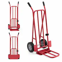 Costway - Folding Hand Truck Dolly 660 lbs Metal Moving Cart with Dual Nose Plates 8 Wheels - Red