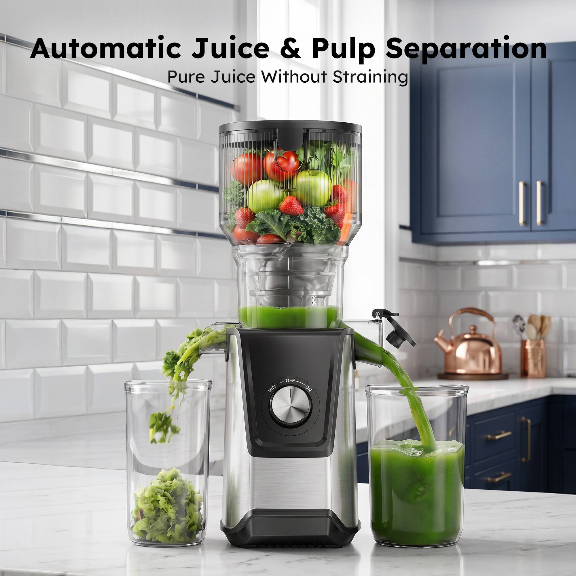 Automatic Juice & Pulp Separation  
Pure Juice Without Straining