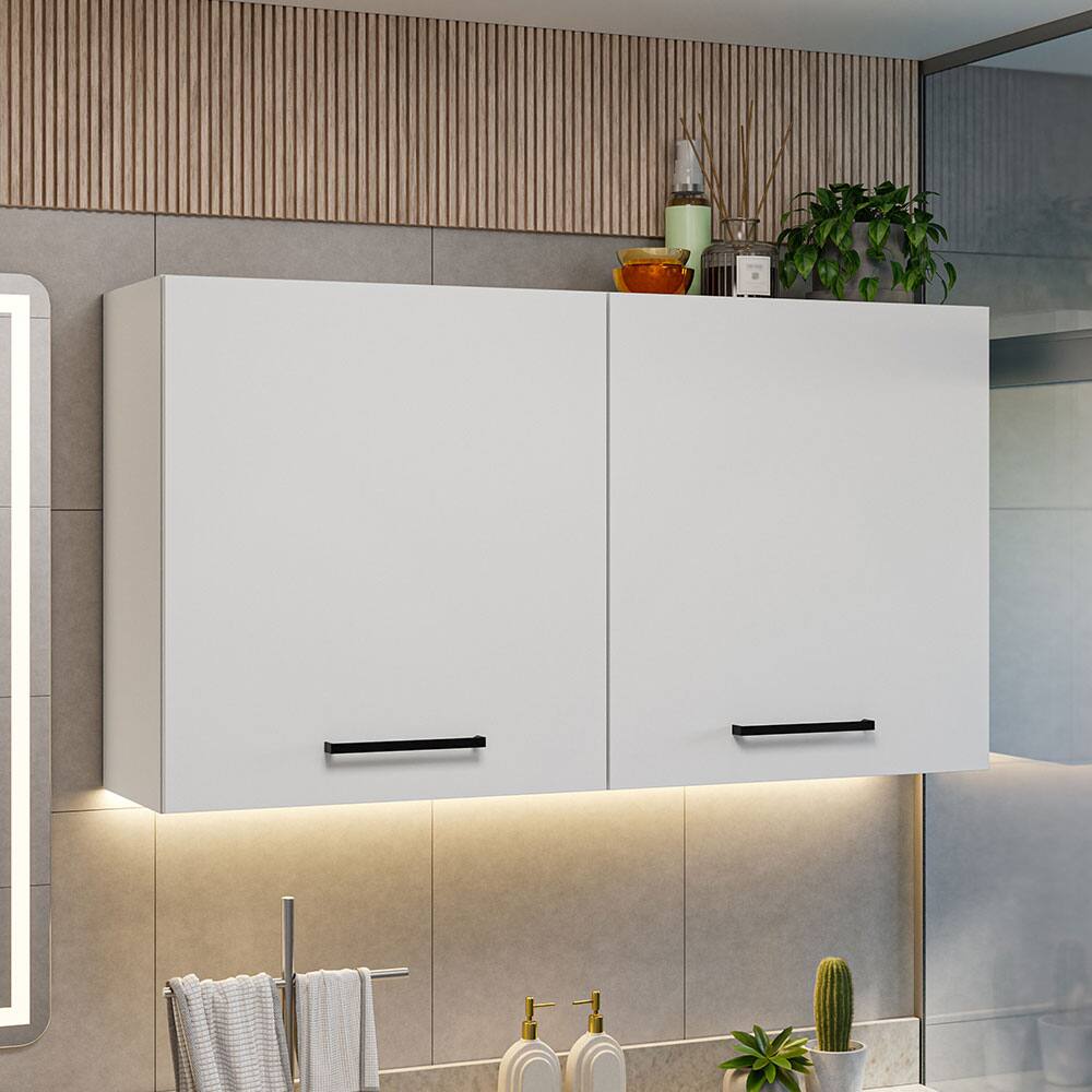 Angle. Madesa - Madesa Bathroom Wall Cabinet with 2 Doors and Shelves Unit for Bathroom Organization and Decluttering – White - White.