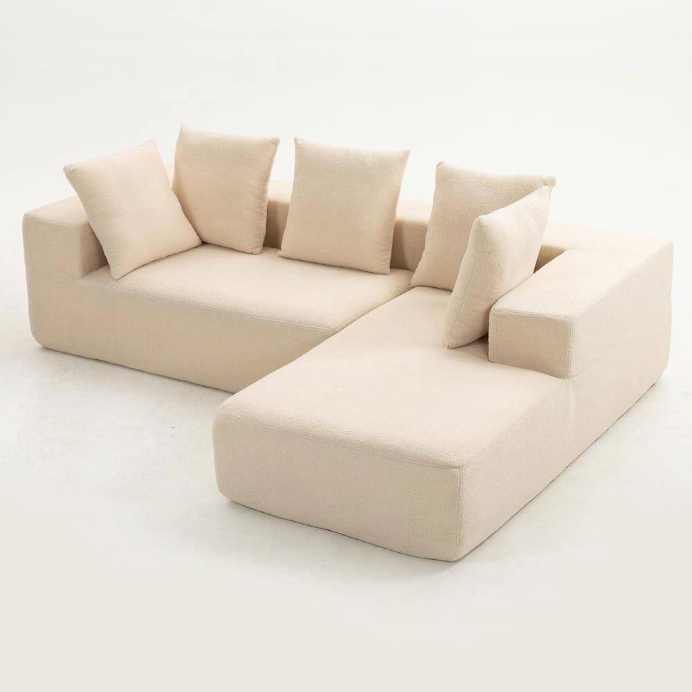 Alt View 6. Kadyn - L-Shaped Full Foam Sectional Sofa, 5 Pillows, Compressed Shipping, Flannelette, Space Saving Design, Beige - Beige.