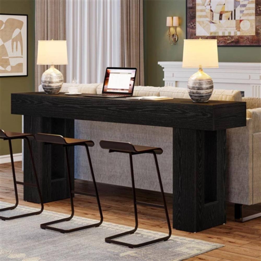 Alt View 1. Hivvago - Modern Farmhouse 63-inch Narrow Entryway Console Sofa Table in Black Wood Finish - Black.