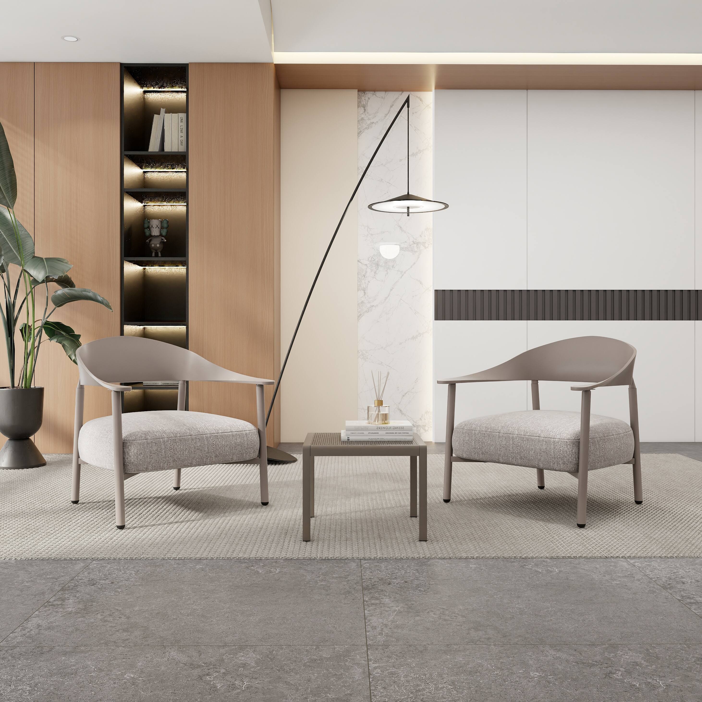 Left. Mondawe - 3-Piece Outdoor Accent Chair Set with Coffee Table - Grey.