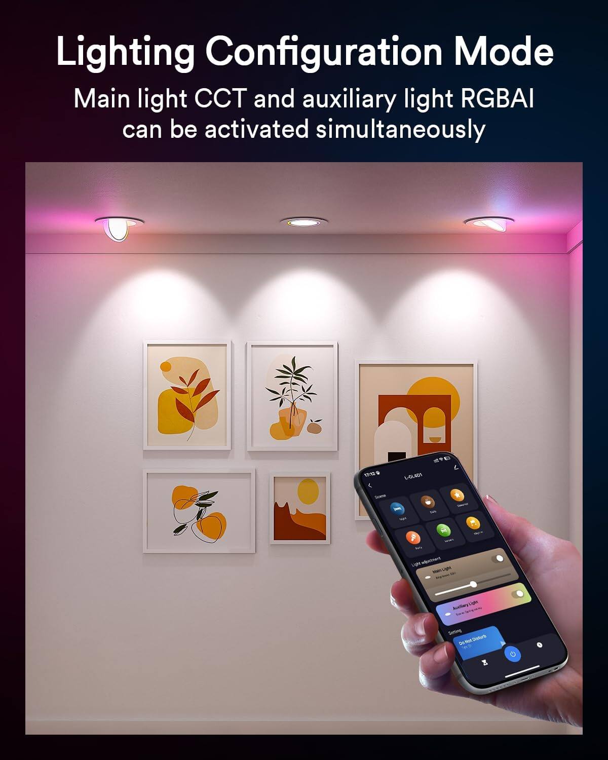 Lighting Configuration Mode  
Main light CCT and auxiliary light RGBAI can be activated simultaneously
