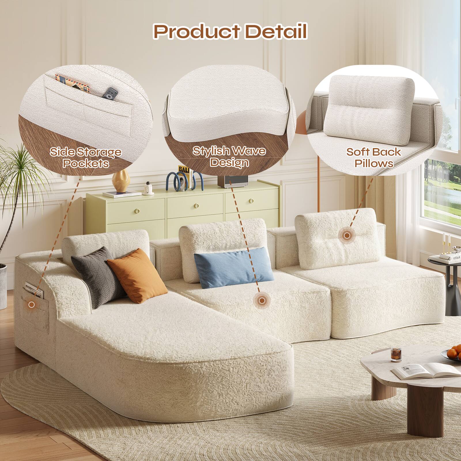 Product Detail

- Side Storage Pockets
- Stylish Wave Design
- Soft Back Pillows