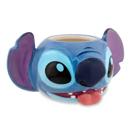 Front. Silver Buffalo - Disney Stitch 2oz Sculpted Ceramic Mini Cup / Shot Glass - Blue.