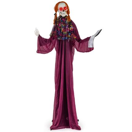 Front. Costway - Costway Halloween Animatronic Standing Girl Holding Book 6 FT Haunted House Decoration - Purple.