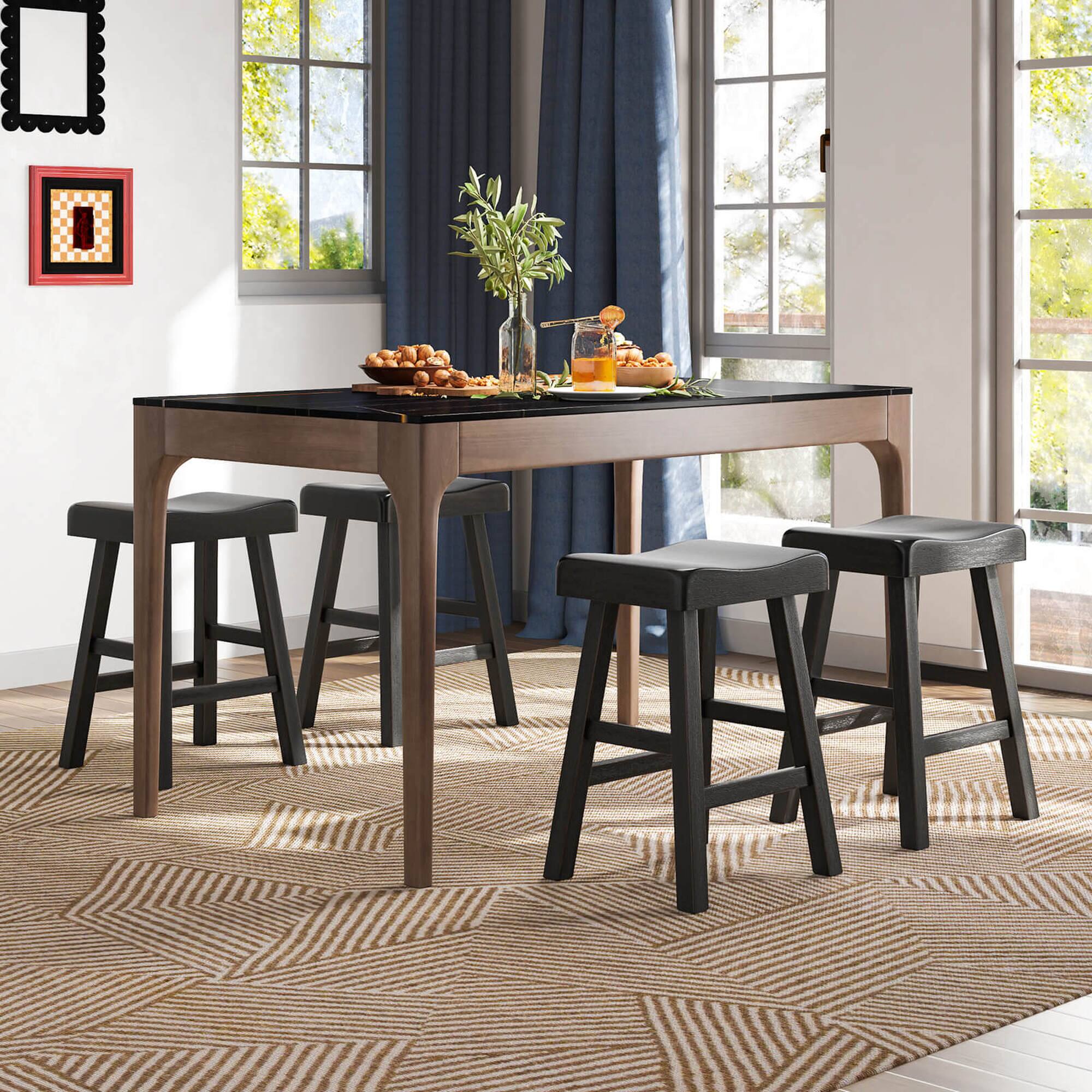 Alt View 4. Costway - 24-Inch Modern Solid Wood Saddle Stools Set of 2 with Curved Seats Footrests - Black.