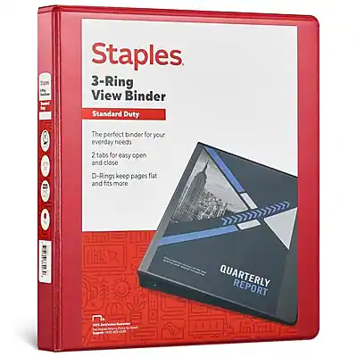 Staples
3-Ring View Binder
Standard Duty
The perfect binder for your everyday needs
2 tabs for easy open and close
D-Rings keep pages flat and fits more
QUARTERLY REPORT