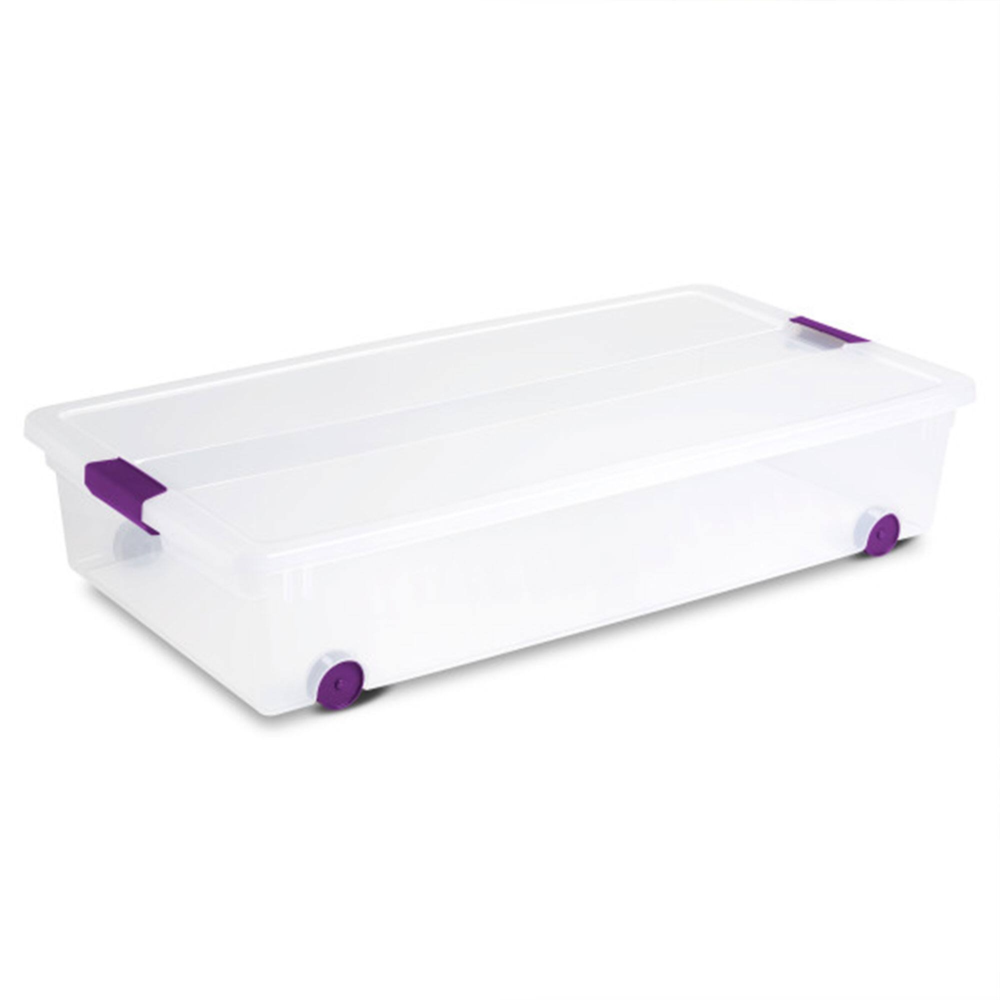 Alt View 8. Sterilite - Sterilite 60 Qt ClearView Latch Wheeled Underbed Stackable Storage Box, 4 Pack - Purple.