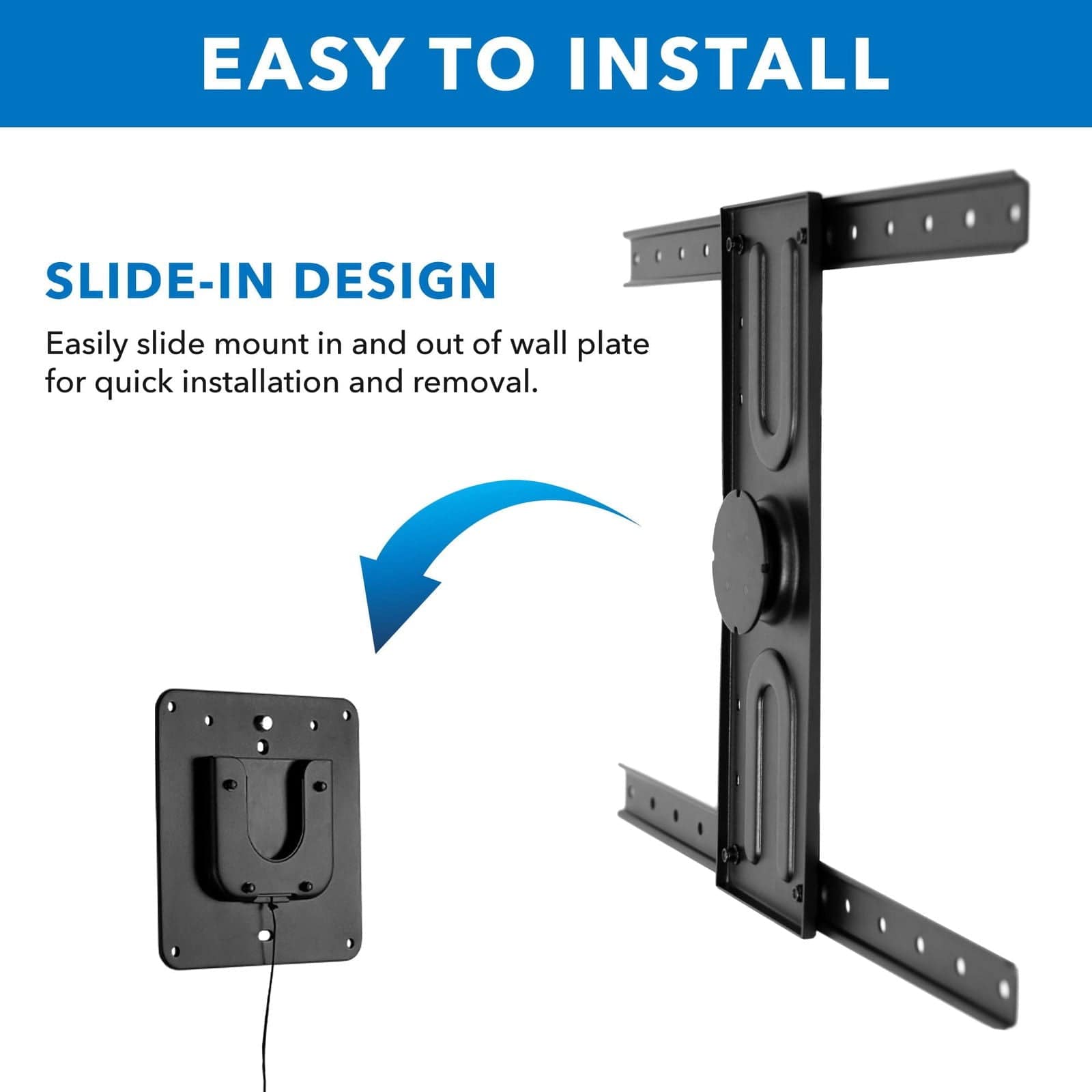 EASY TO INSTALL

SLIDE-IN DESIGN

Easily slide mount in and out of wall plate for quick installation and removal.