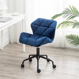 HTUTWOO - Diamond Tufted Office Chair, 360° Swivel Adjustable Height, Velvet Fabric with High-Density Foam- for Home Office, Study - Blue