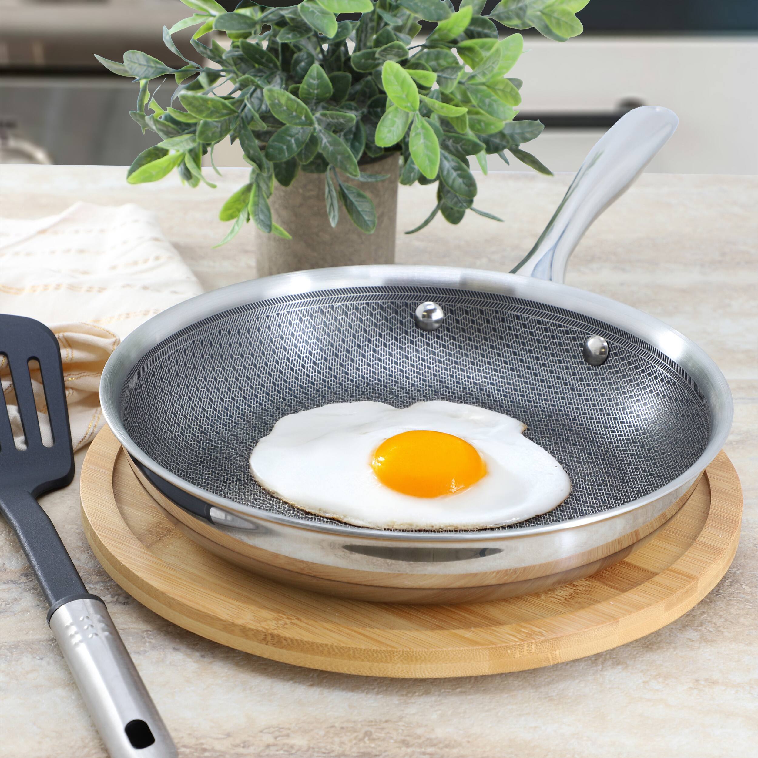 Alt View 4. Oster - Oster Modessa 9.5 Inch Nonstick Tri-ply Stainless Steel Frying Pan in Silver - Silver.