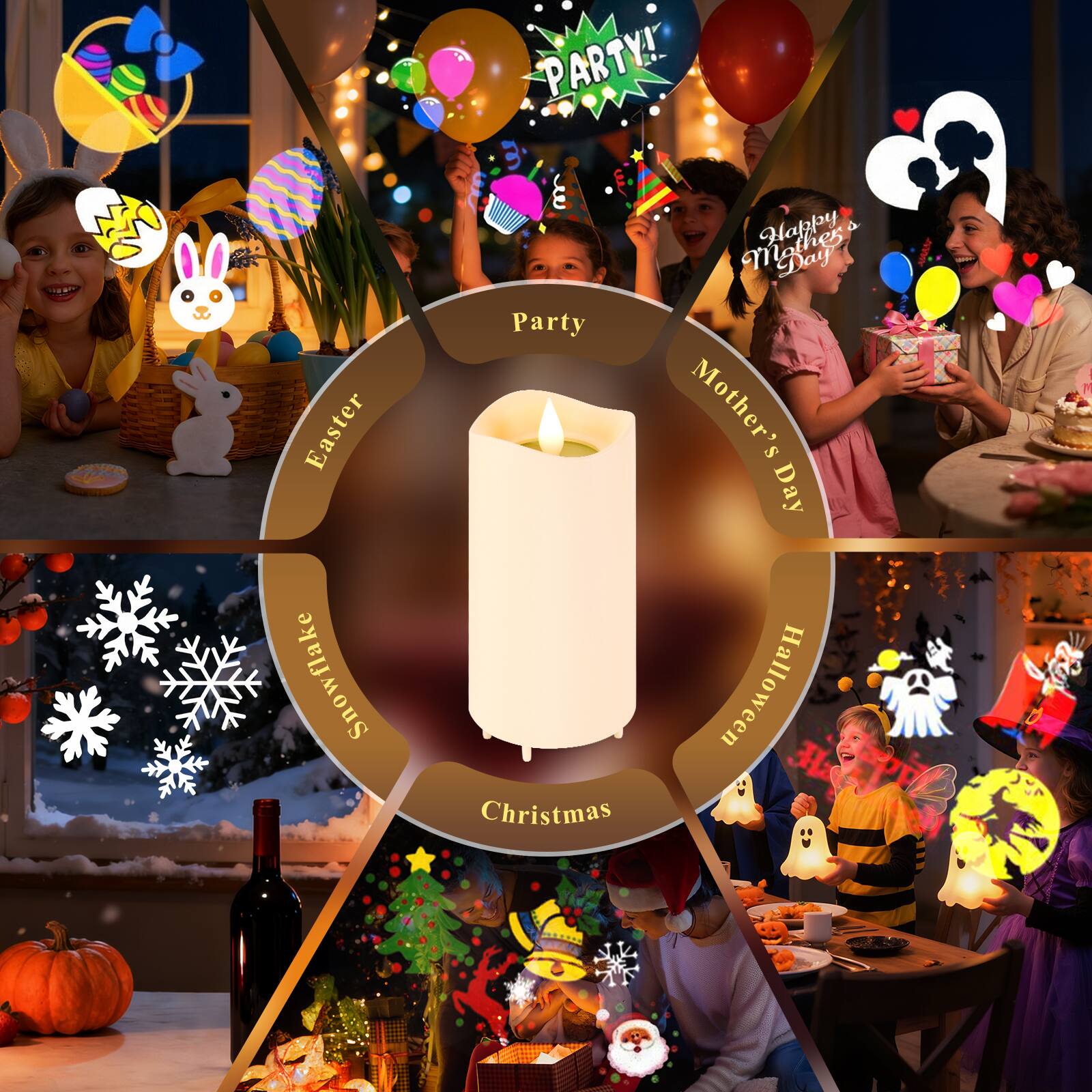 Easter Snowflake  
PARTY!  
Happy Day Party  
Mother's Day  
Halloween  
Christmas