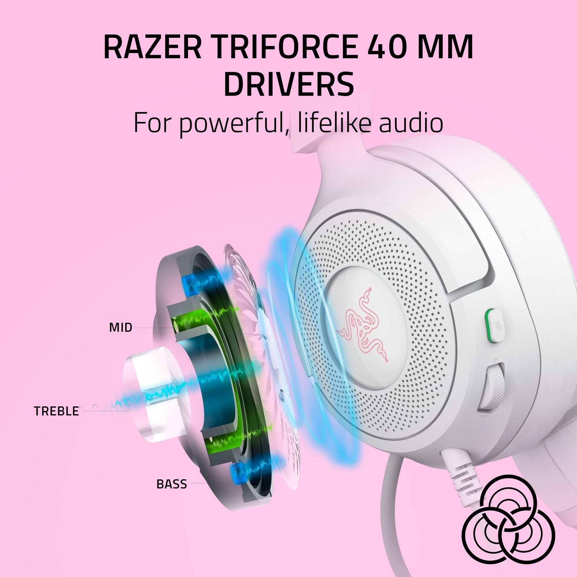 RAZER TRIFORCE 40 MM DRIVERS  
For powerful, lifelike audio  

MID  
TREBLE  
BASS