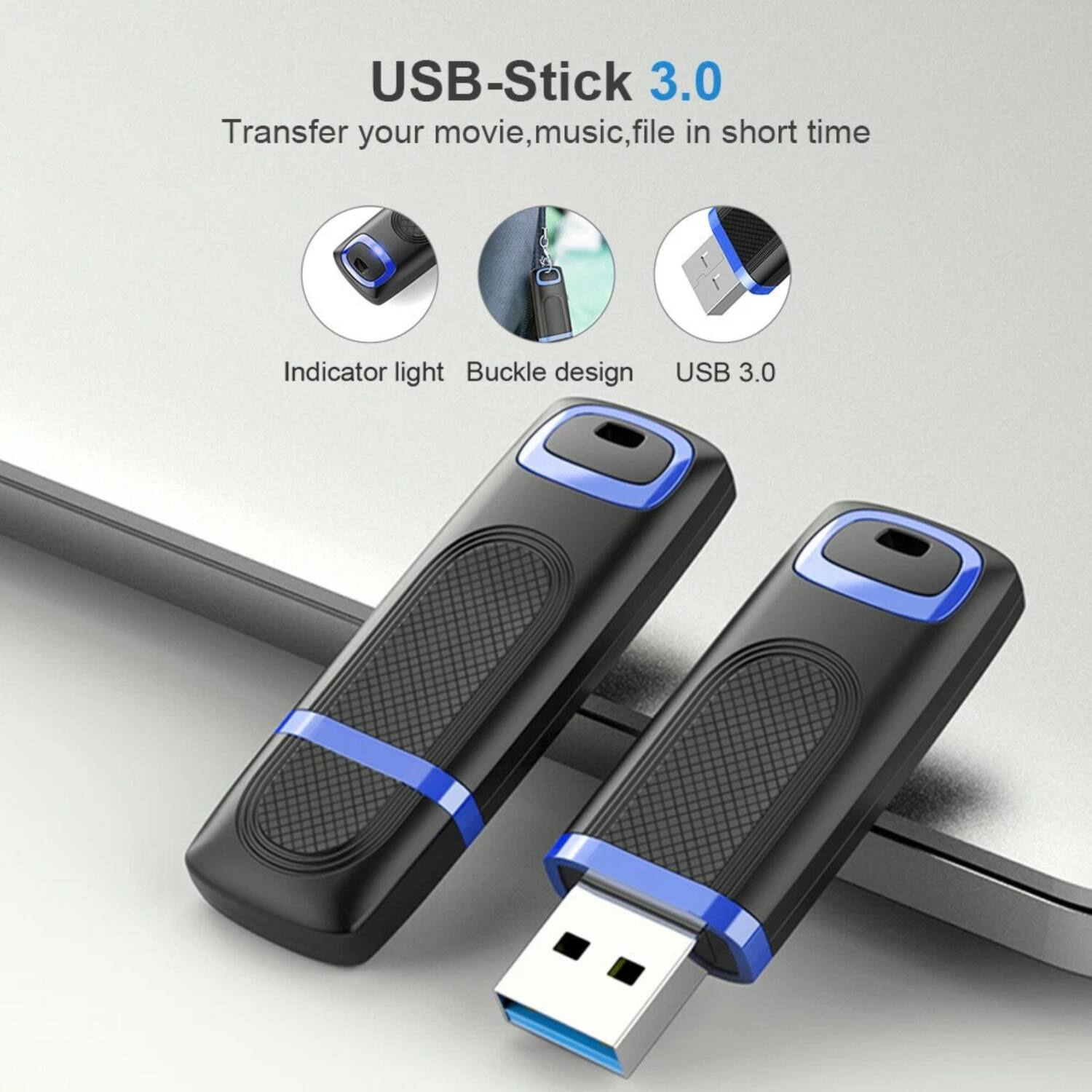 USB-Stick 3.0  
Transfer your movie, music, file in short time  

Indicator light  
Buckle design  
USB 3.0