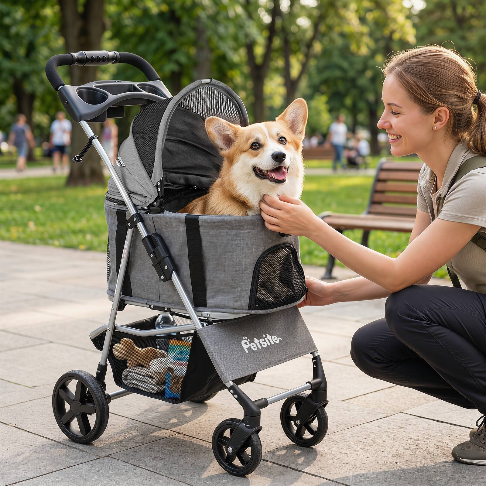 Alt View 6. Gymax - Gymax 3-in-1 Pet Stroller for Small Medium Dogs w/ Detachable Carrier Cup Holder Grey - Gray.