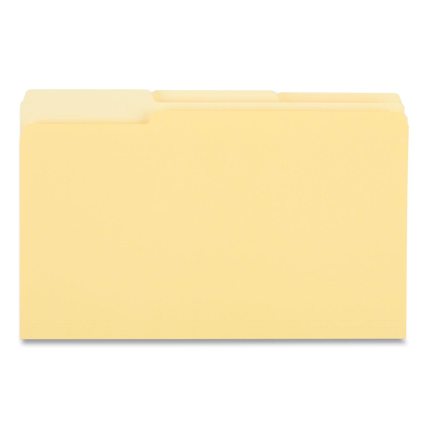 Left. Universal - Interior File Folders, 1/3-Cut Tabs: Assorted, Legal Size, 11-pt Stock, Yellow, 100/Box.
