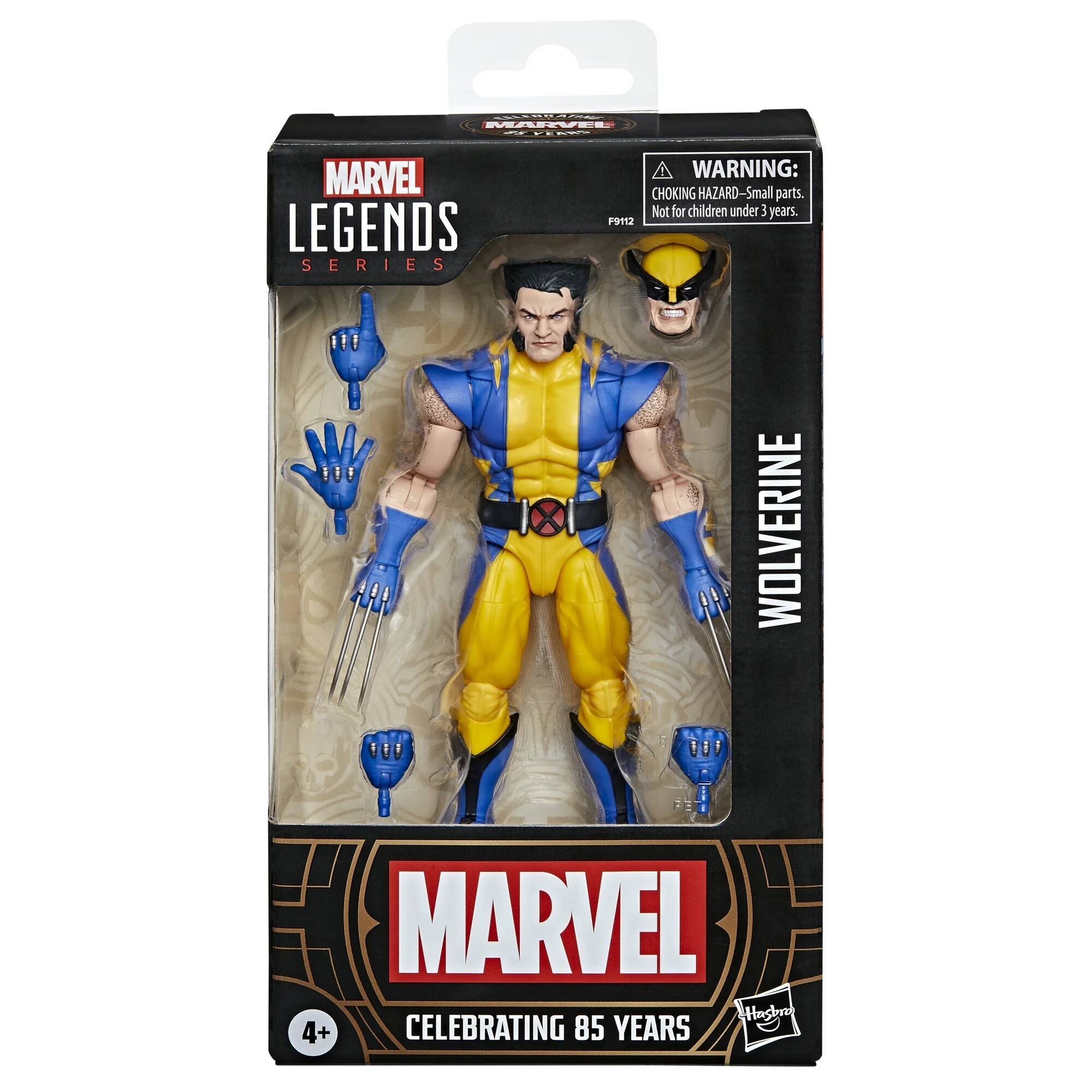 MARVEL LEGENDS SERIES  
WARNING: CHOKING HAZARD - Small parts. Not for children under 3 years.  
F9T12  
WOLVERINE  
MARVEL  
CELEBRATING 85 YEARS  
4+