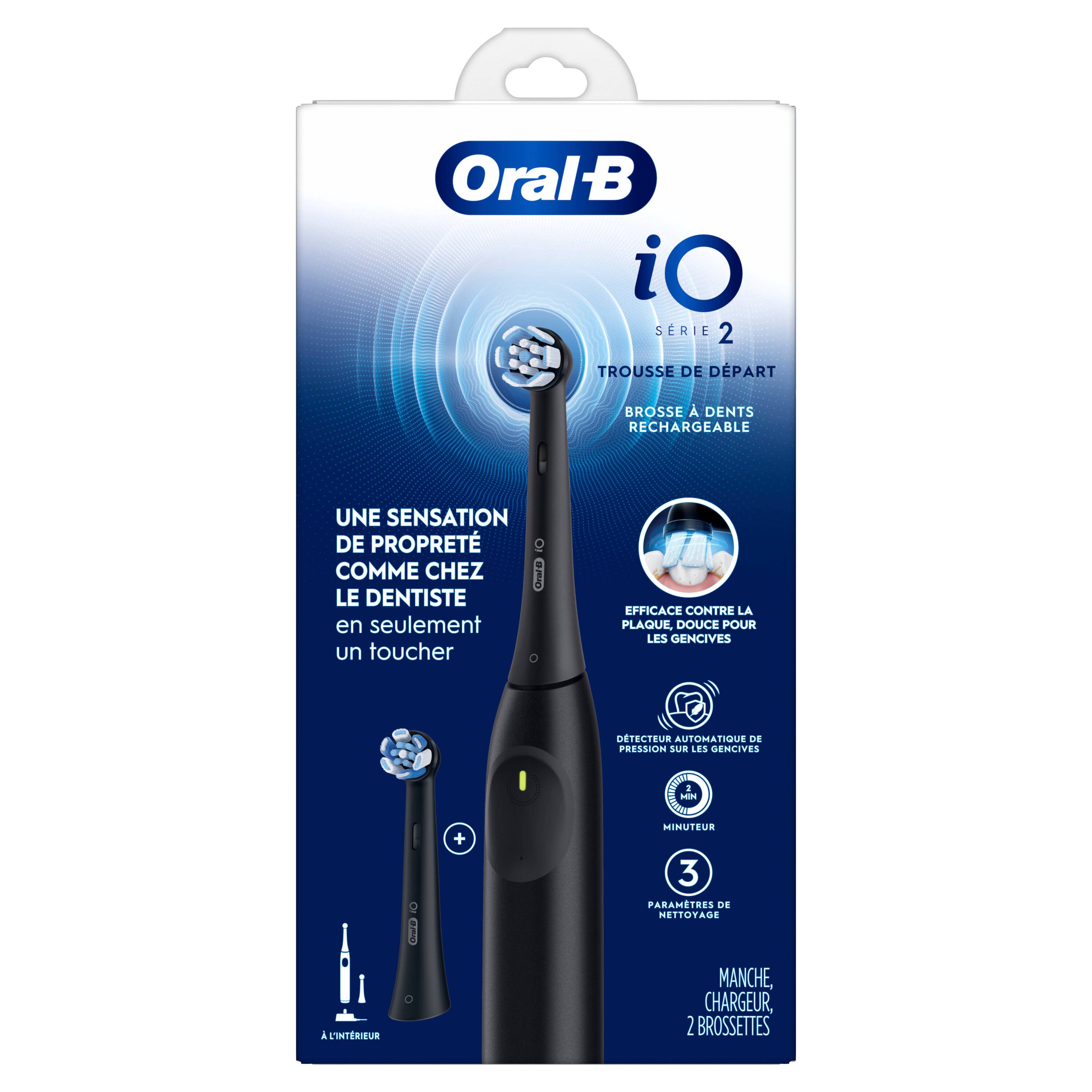 Oral-B B iO Série 2 Tousse-de-dents rechargeable Une sensation de propreté comme chez soi Comme chez soi en seulement un toucher Efficience contre la plaque douce Pour les gencives + Détecteur automatique de pression sur les enlivres MARTE m MINUTEUS 3 Paramètres de héttoyage à l'intérieur Manche, chargeur, 2 brosses.
