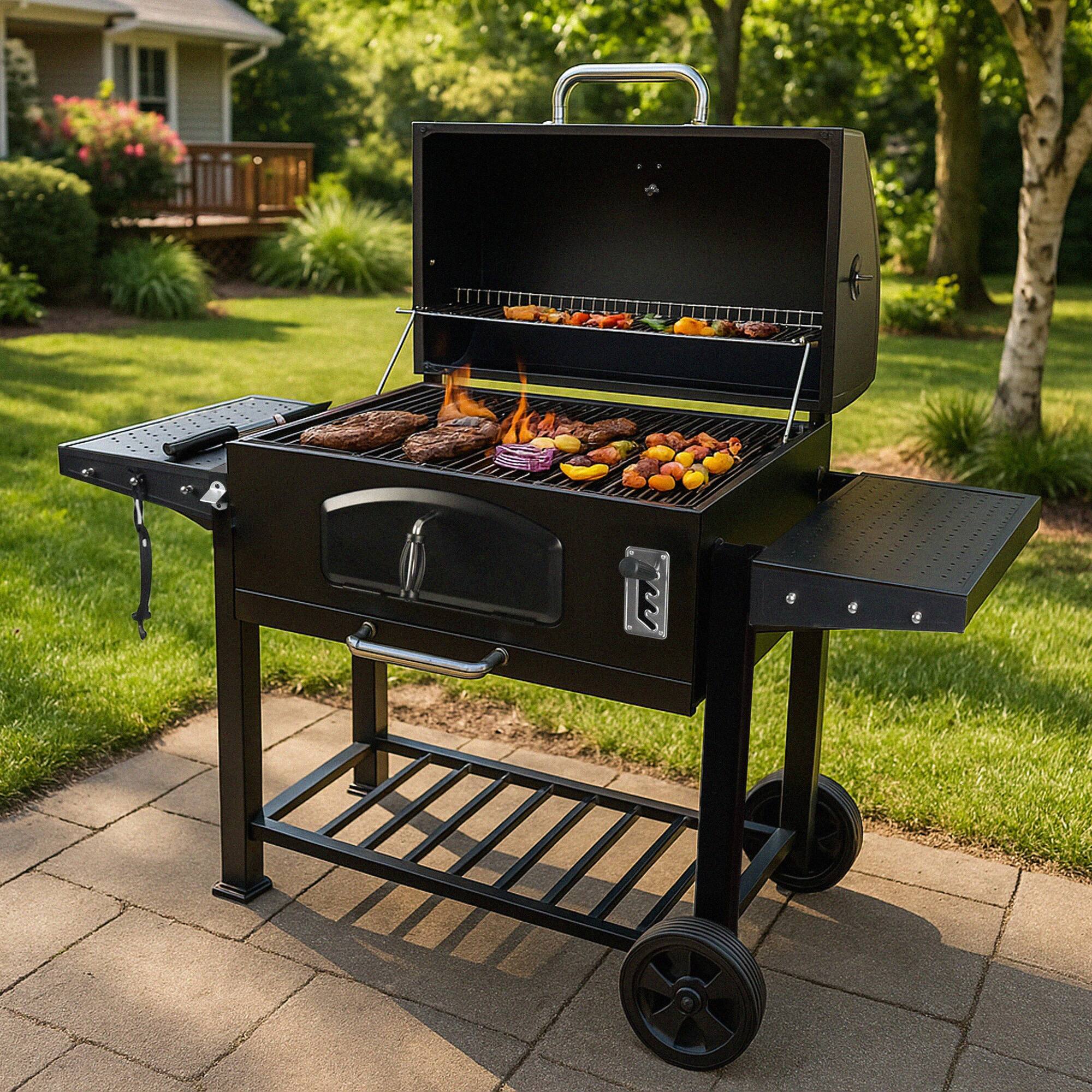 Alt View 3. Grill Boss - Grill Boss 32 Inch Charcoal BBQ Grill, Side Shelves, Built In Thermometer, Black - Black.