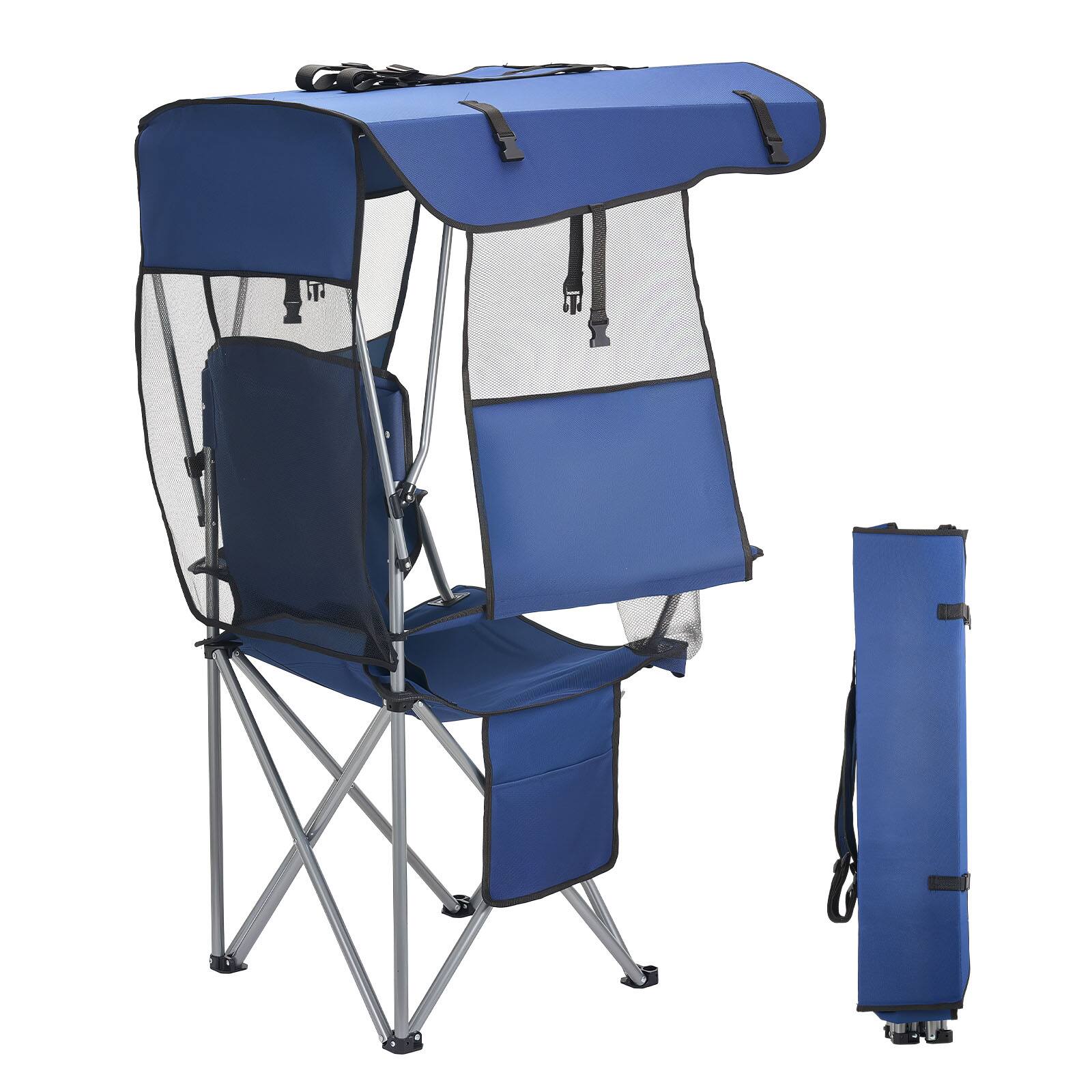Alt View 5. VEVOR - Camping Chair with Canopy Shade, Folding Beach Chair with Canopy & Magazine Pocket, 2 Cup Holders, 330 lbs Heavy Duty - Deep Blue.