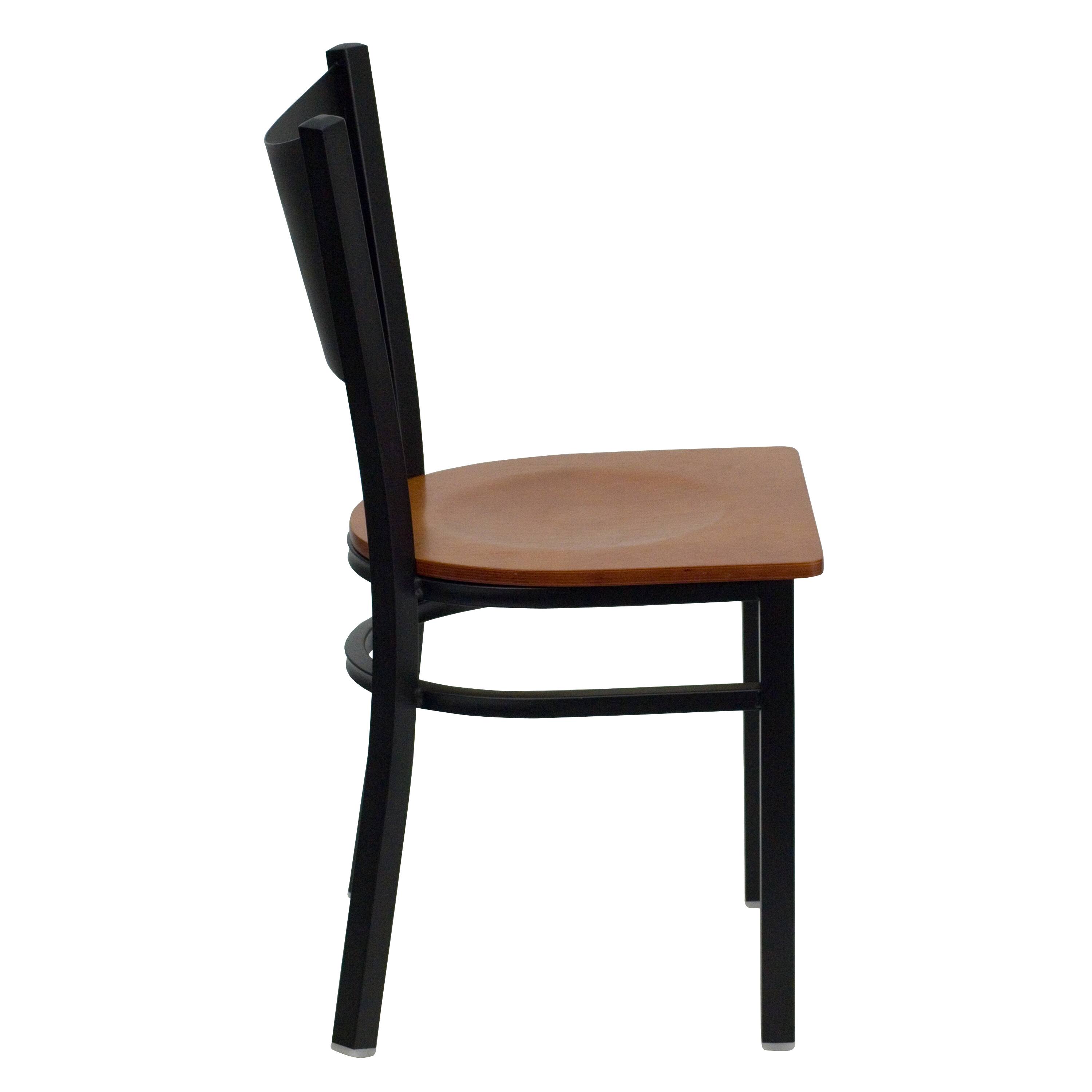 Alt View 4. Emma + Oliver - Coffee Back Metal Restaurant Dining Chair - Cherry Wood Seat/Black Metal Frame.