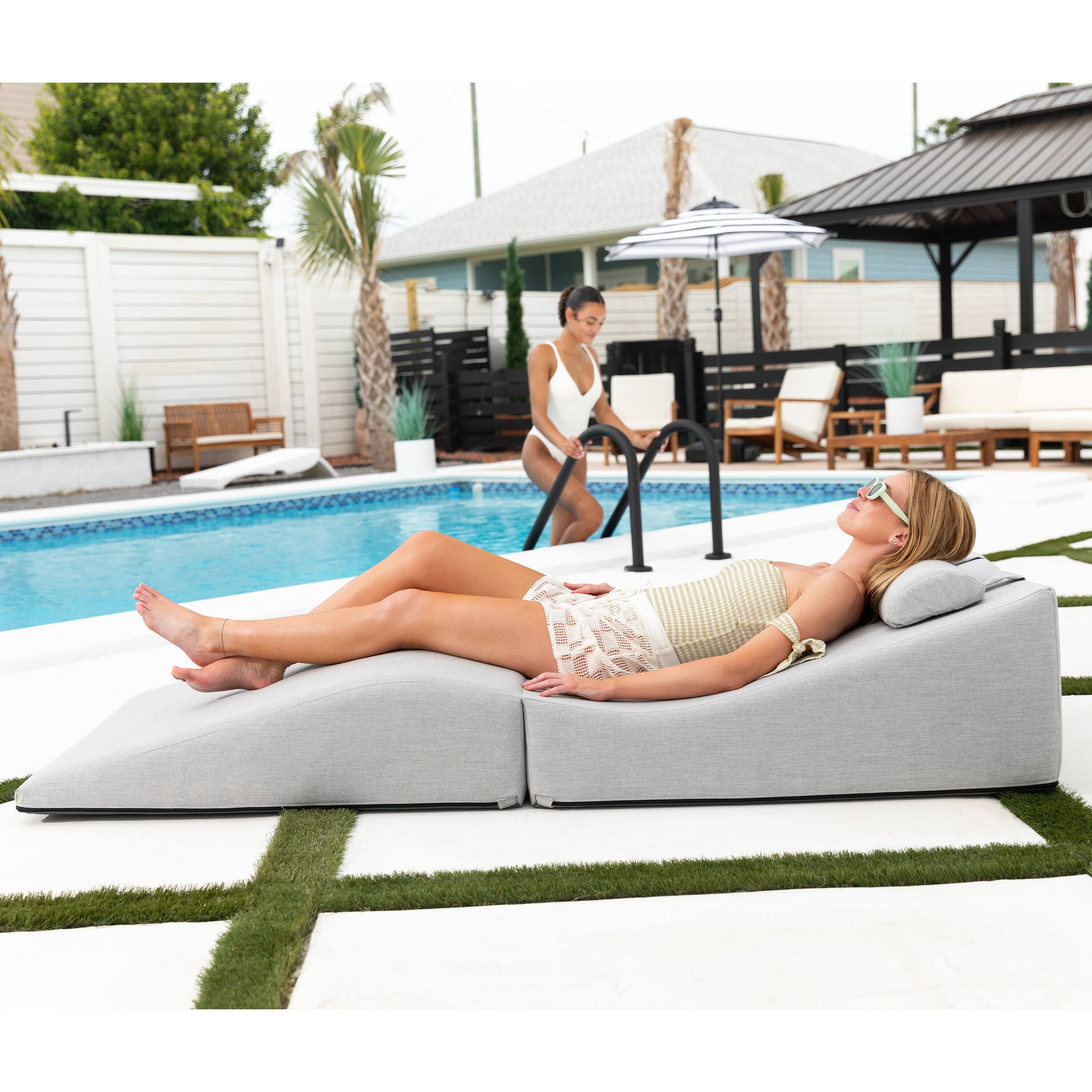 Angle. Jaxx - Jaxx Clermont Sun Lounger - Luxurious Waterproof Poolside Lounge & Outdoor Chaise - Sunbrella Granite - Marine Grade Vinyl.