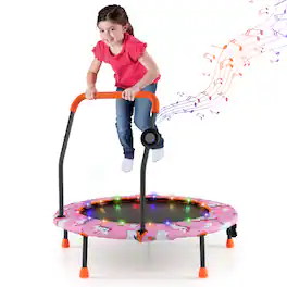 Gymax - 36'' Mini Trampoline w/ LED Bluetooth Speaker Detachable Handle Kids Gifts - Pink