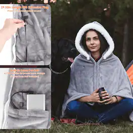 Loheer - 8-Zone Wearable Heated Blanket - Double-Sided Flannel - 59x31 Inch - Gray