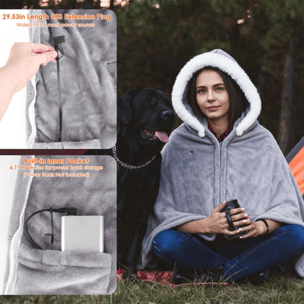 29.53in Length USB Extension Plug  
Widely fit for most power source  

Built-in Inner Pocket  
6.15" x 12in Size for power bank storage (Power Bank Not Included)