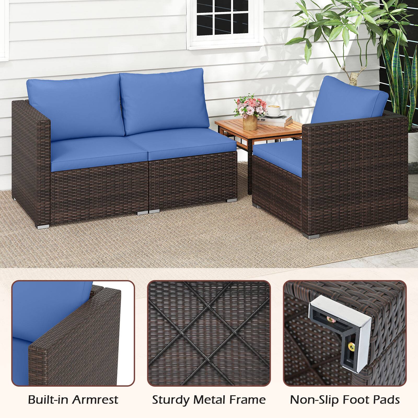 Built-in Armrest  
Sturdy Metal Frame  
Non-Slip Foot Pads
