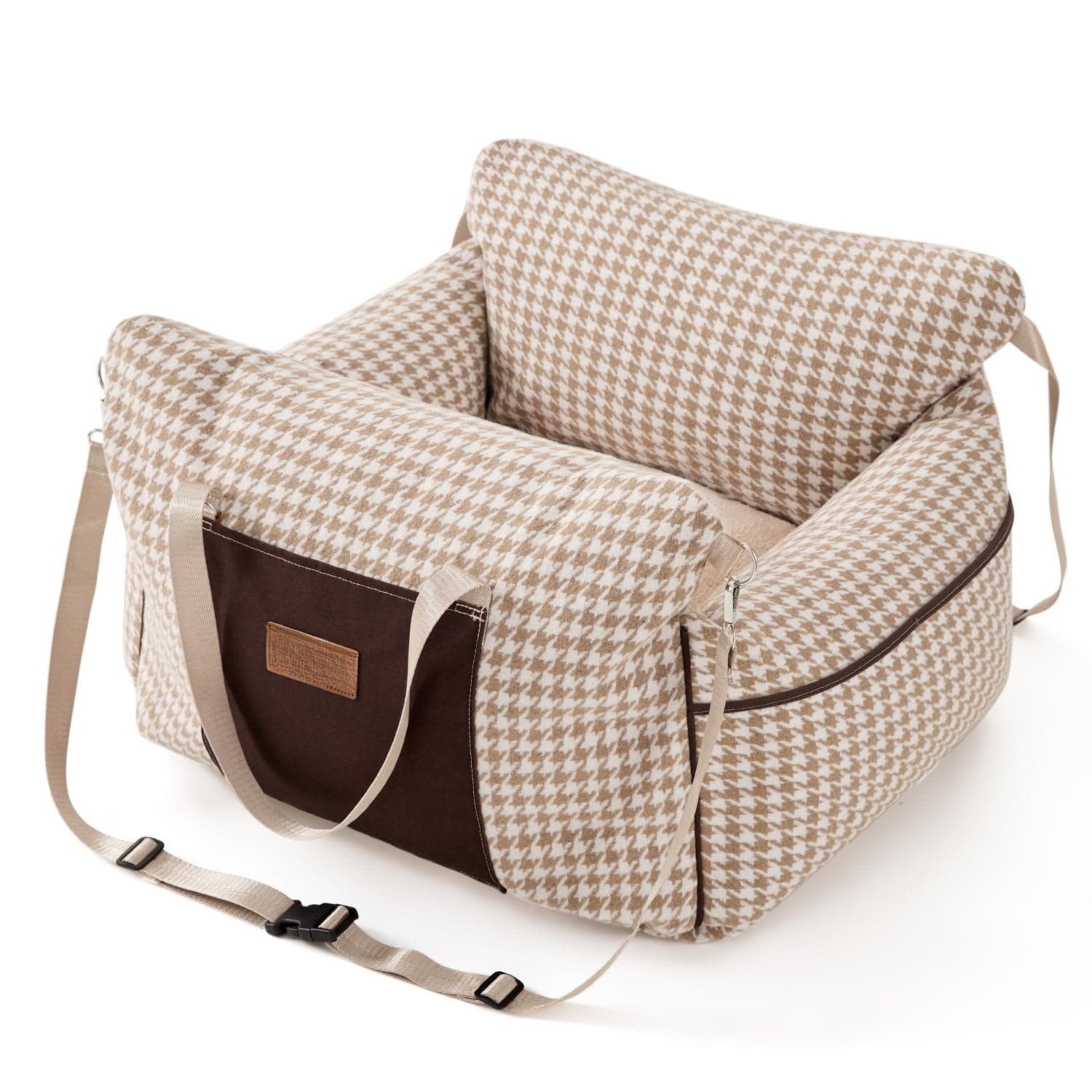 Reds Spade - Dog Car Seat For Small Dogs Waterproof Pet Booster With Clip on Safety Leash Soft Travel Carrier Puppy Up T - Houndstooth