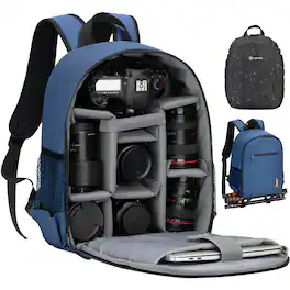 TARION - Small Camera Backpack Bag DSLR Camera Bag with 13" Laptop Compartment & Waterproof Rain Cover TBS - Blue