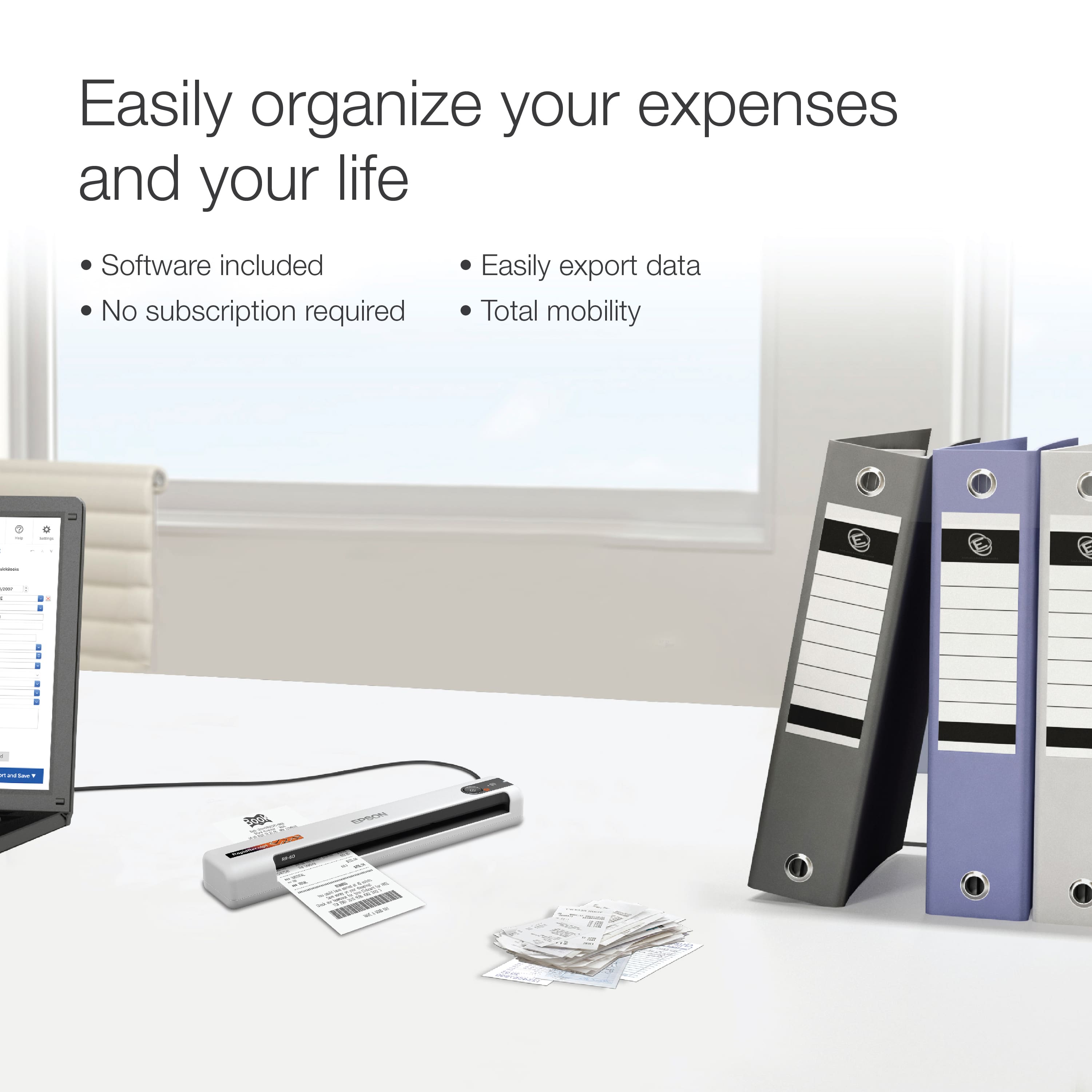 Easily organize your expenses and your life. Software included. No subscription required. Easily export data. Total mobility.