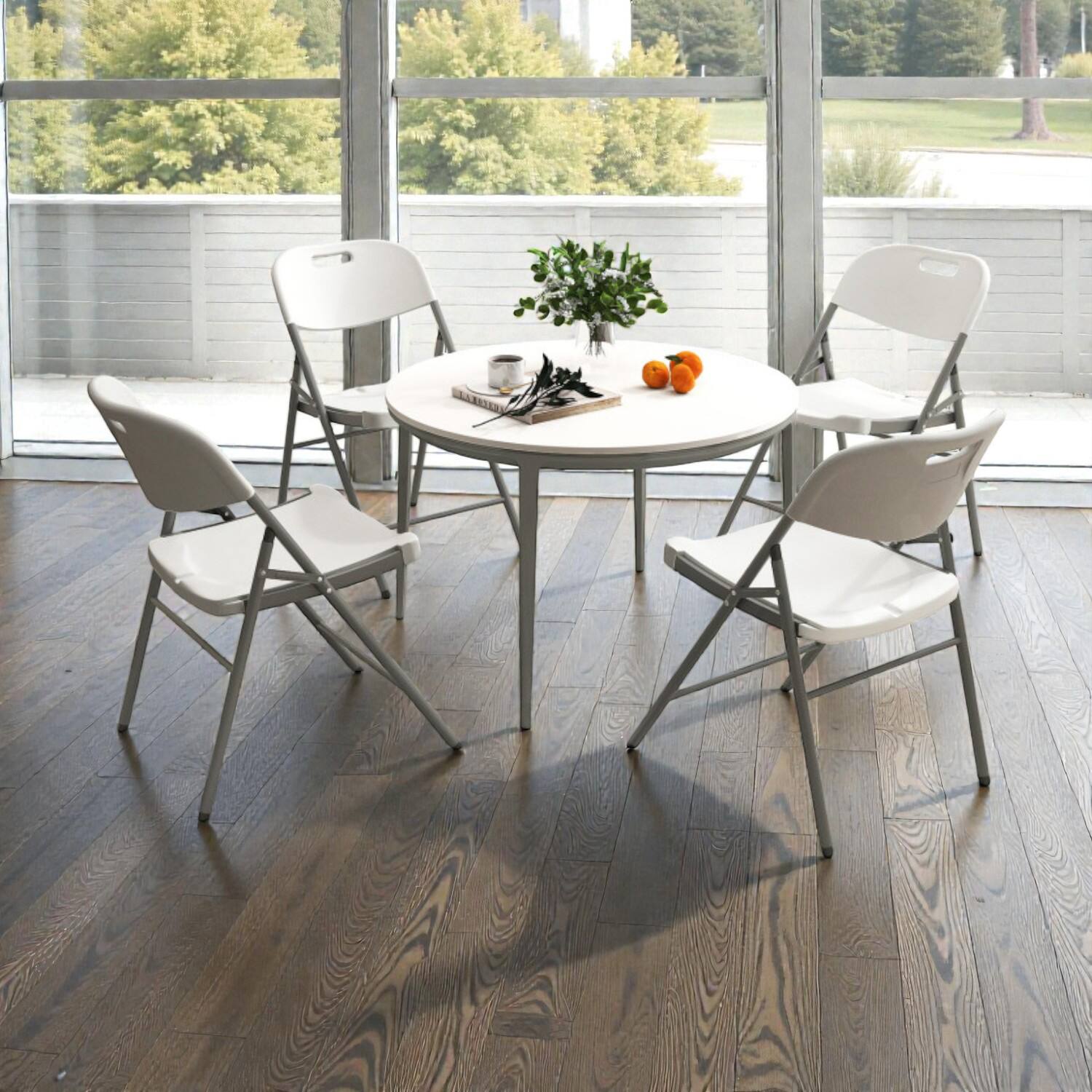 Front. Hivvago - Four-Piece Folding Chair Set Featuring Durable Metal Frame and Easy-Grip Handle - White.