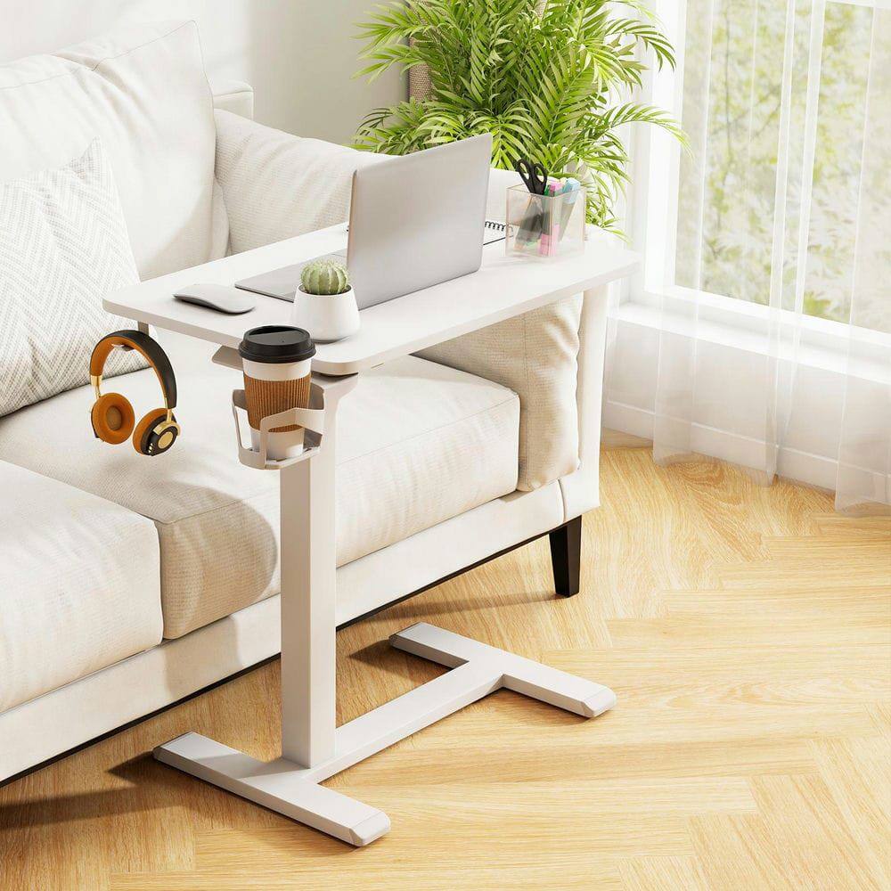 Alt View 4. Kadyn - Height-Adjustable Rolling Overbed Table with Cup Holder, White - White.