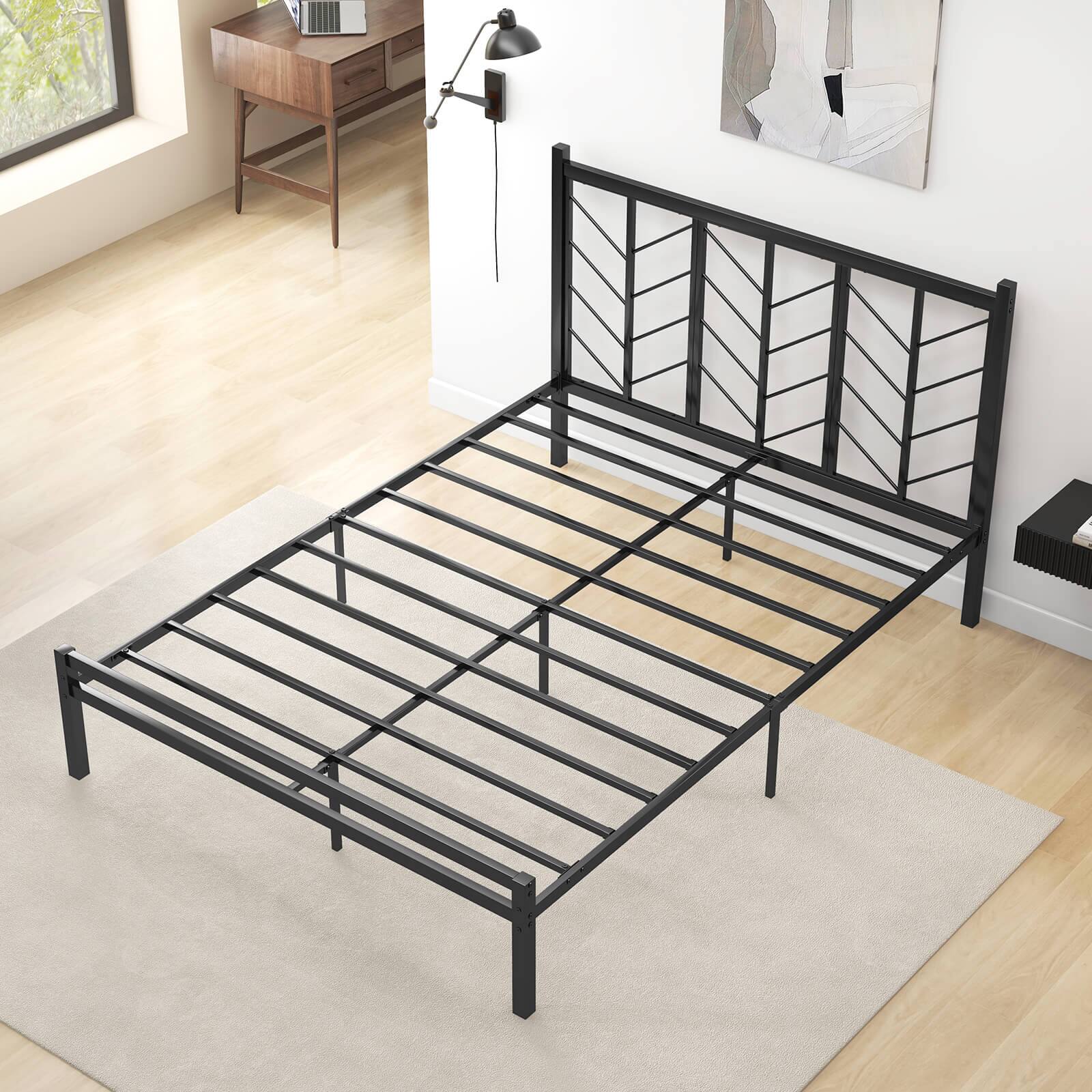 Alt View 5. Costway - Queen Size Platform Bed with Headboard 11.5" Under Bed Storage Easy Assembly - Black.