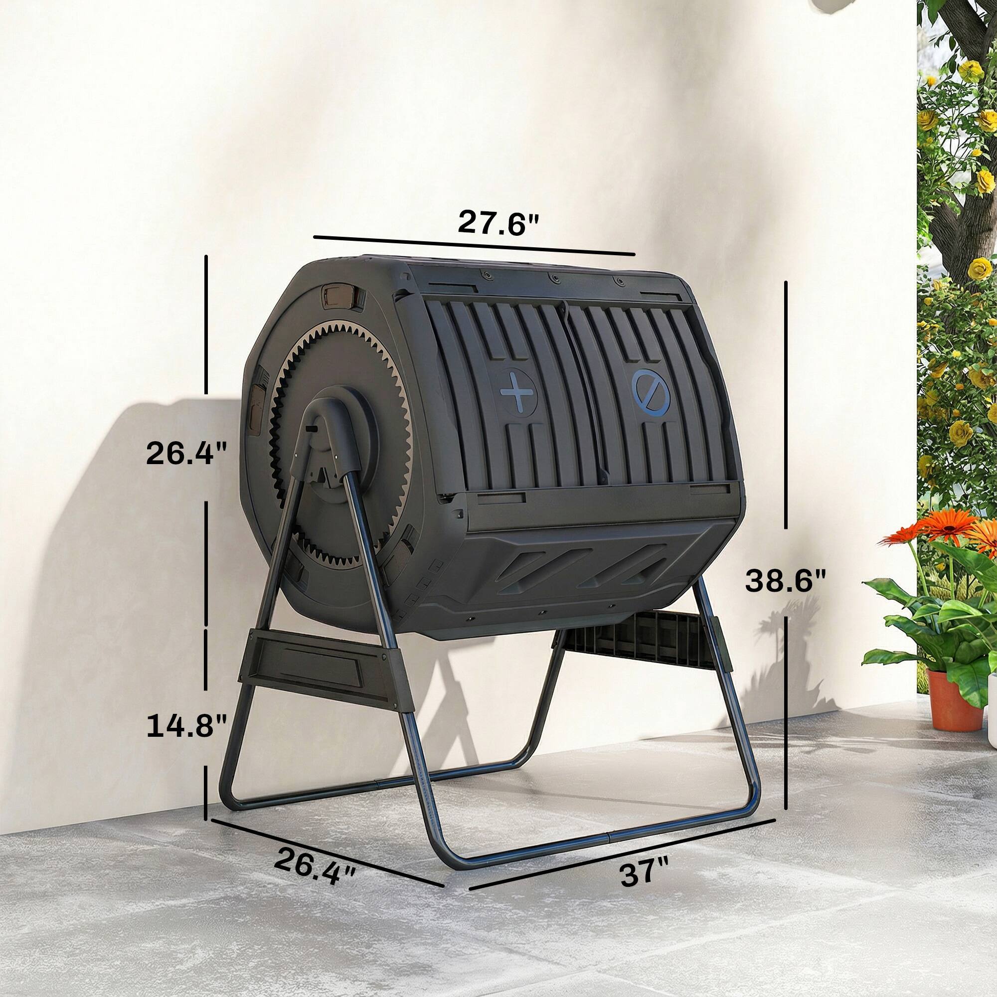 27.6" x 26.4" x 38.6"  
14.8" x 26.4" x 37"