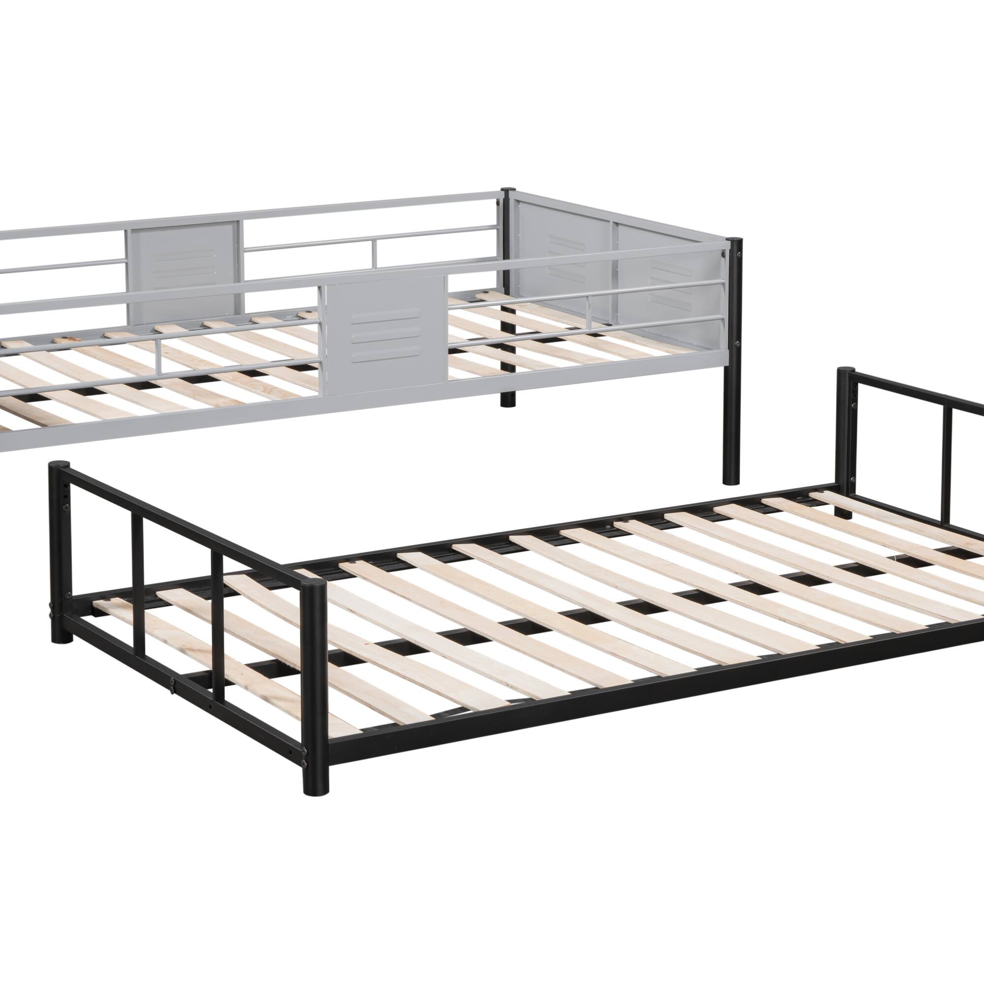 Alt View 4. GOODSILO - Heavy-Duty Twin Over Twin Metal Bunk Bed with Vent Board Guardrail and Noise-Free Wood Slats - Black.