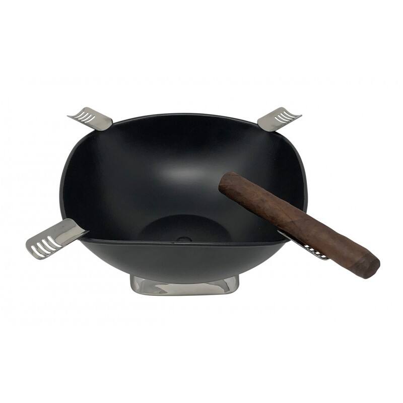 Back. Prestige - Smokin Ash' Quadrangle Cigar Ashtray (Black Matte) - Powder Coat Matte Black.