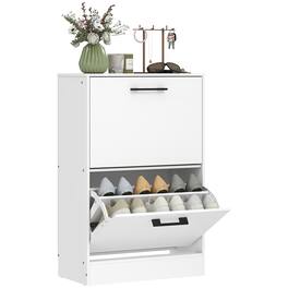Homcom - Cabinet 2 Flip Drawers Narrow Shoe Storage Unit Adjustable Dividers Entryway Hallway - White