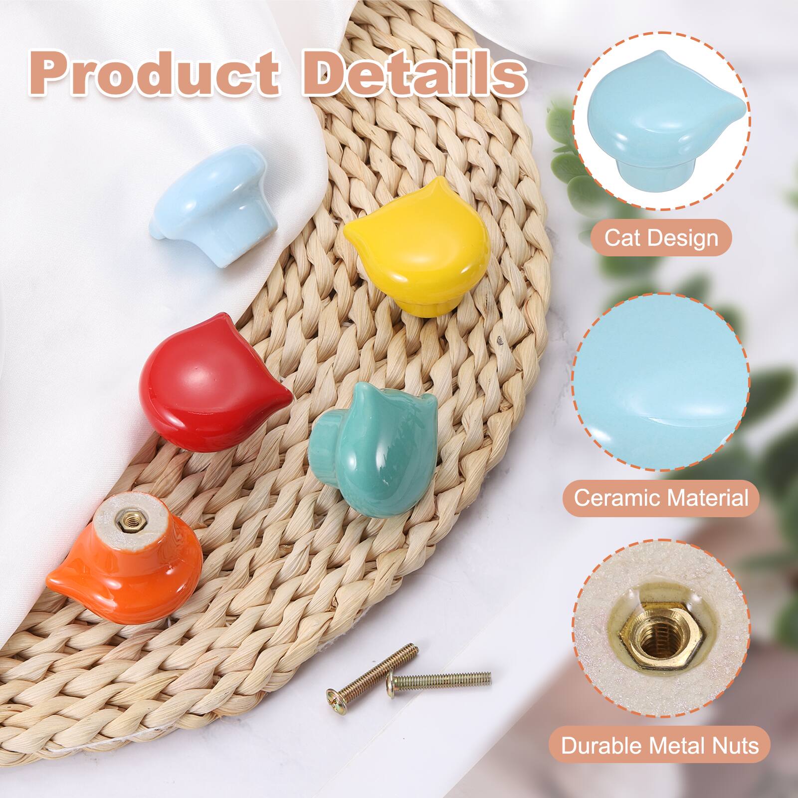 Product Details

- Cat Design
- Ceramic Material
- Durable Metal Nuts