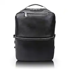 Front. McKleinUSA - 17" 2-in-1 Convertible Laptop & Tablet Travel Backpack Crossbody Pebble Grain Calfskin Leather - Black.
