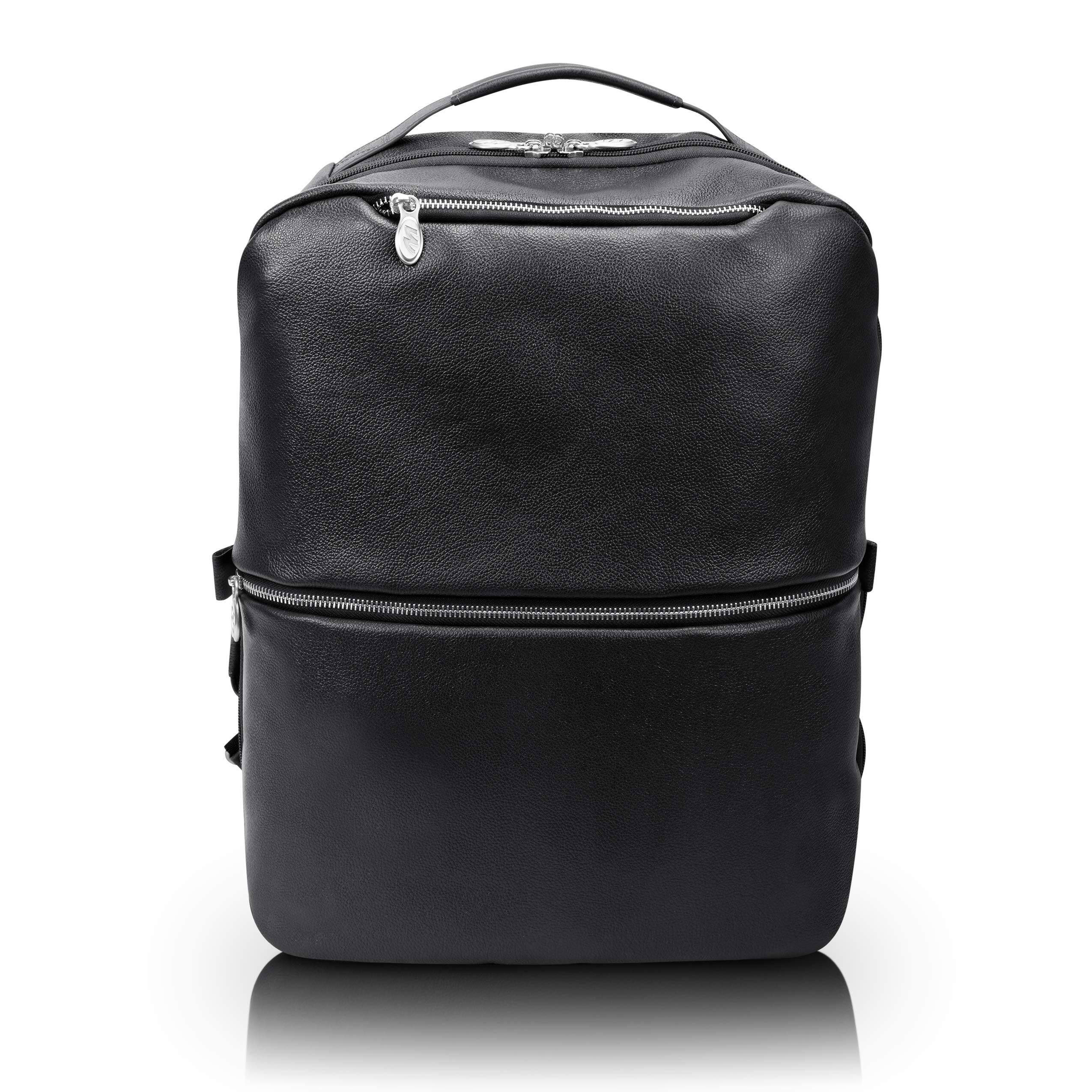 Front. McKleinUSA - 17" 2-in-1 Convertible Laptop & Tablet Travel Backpack Crossbody Pebble Grain Calfskin Leather - Black.