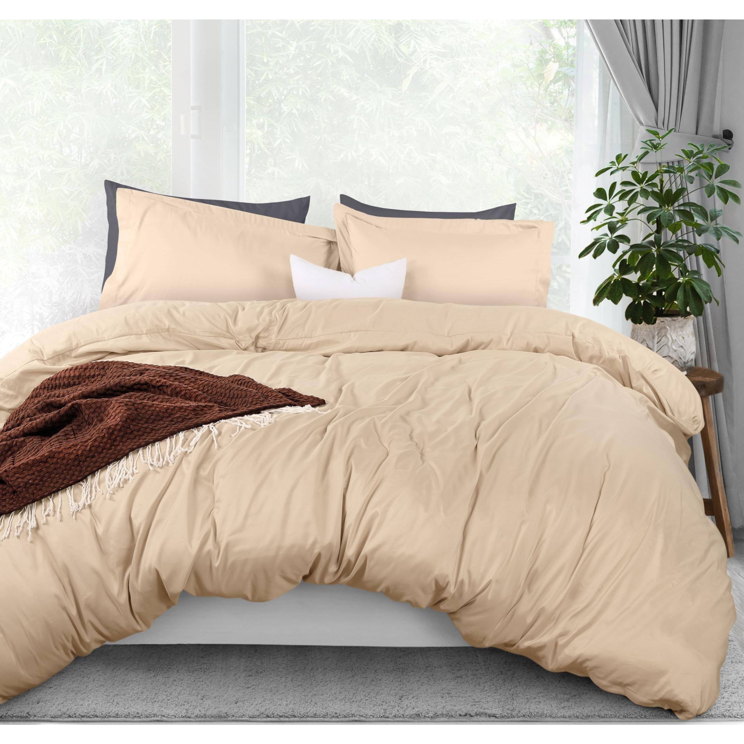 Comfort Essence - Duvet Cover 3 Piece With Zipper Closure 1 Comforter Inches 2 Pillow Shams Not Included - Beige-Full