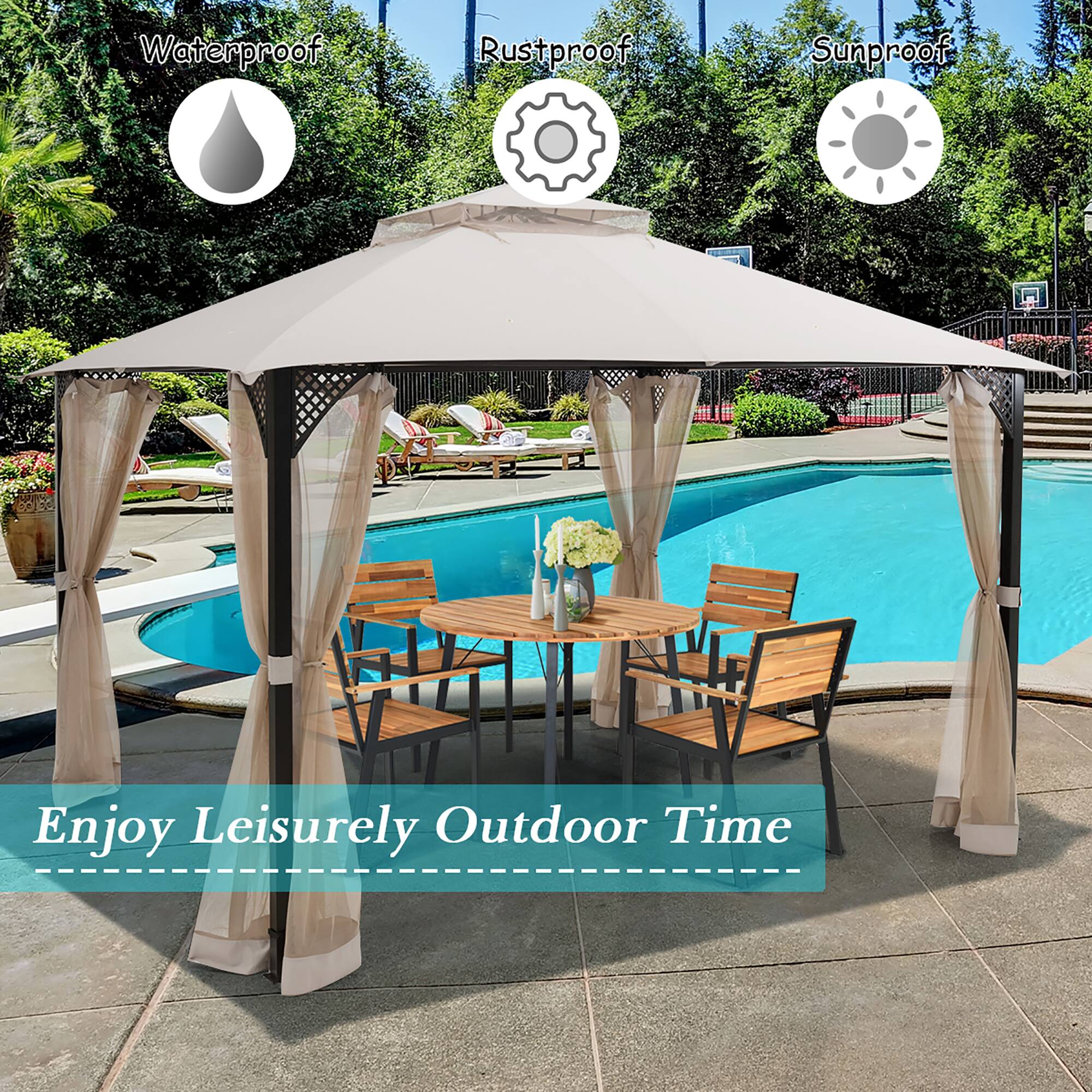 Waterproof  
Rustproof  
Sunproof  

Enjoy Leisurely Outdoor Time