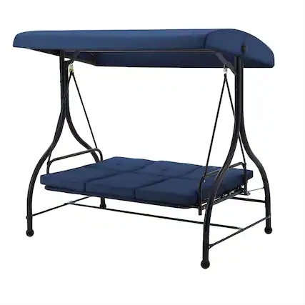 Front. Boyel Living - 3 Person Metal Patio Swing Chair Outdoor Porch Swing for Garden Backyard Deck - Blue.